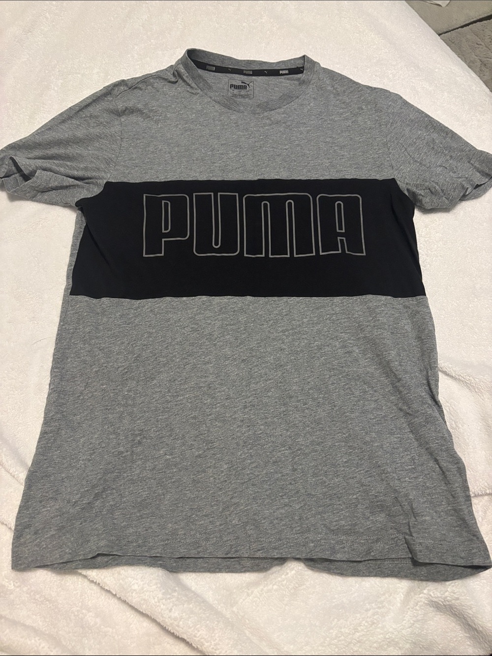 Puma Gray and Black Block Logo Crew Tee